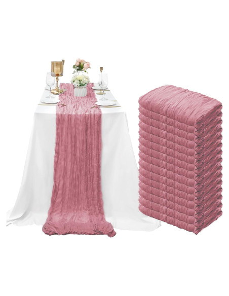 15 Corredores de Mesa de Gasa Rosa Polvoriento 90x300cm
