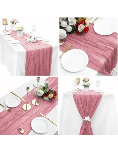 15 Corredores de Mesa de Gasa Rosa Polvoriento 90x300cm 2