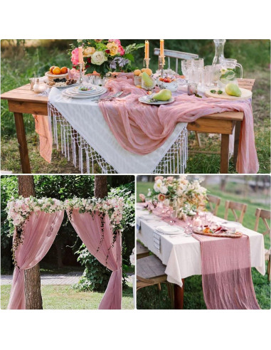 15 Corredores de Mesa de Gasa Rosa Polvoriento 90x300cm