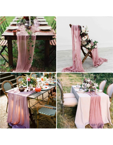 15 Corredores de Mesa de Gasa Rosa Polvoriento 90x300cm