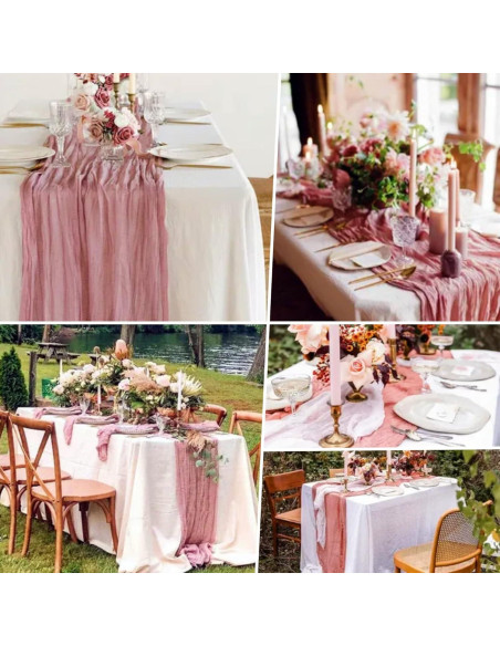 15 Corredores de Mesa de Gasa Rosa Polvoriento 90x300cm