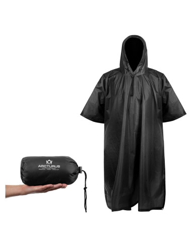 Poncho de Lluvia Arcturus Negro | Nylon Ripstop Impermeable | 137x122cm