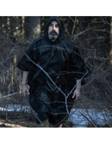 Poncho de Lluvia Arcturus Negro | Nylon Ripstop Impermeable | 137x122cm