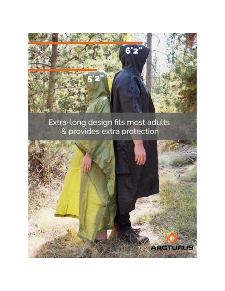 Poncho de Lluvia Arcturus Negro | Nylon Ripstop Impermeable | 137x122cm