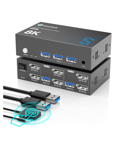 Interruptor KVM DisplayPort 8K Dual 2 Monitores Steetek