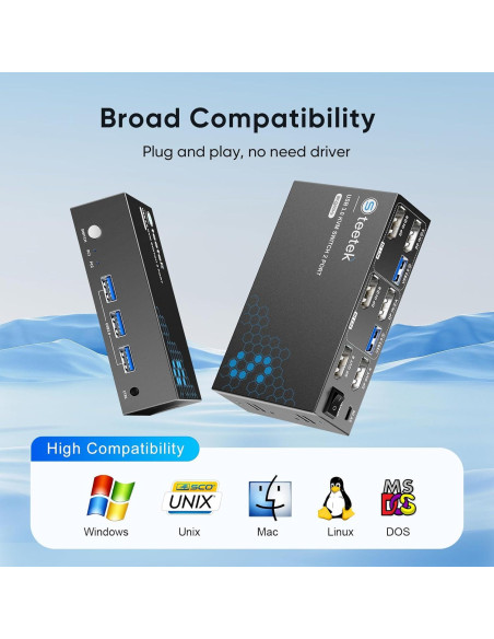 Interruptor KVM DisplayPort 8K Dual 2 Monitores Steetek