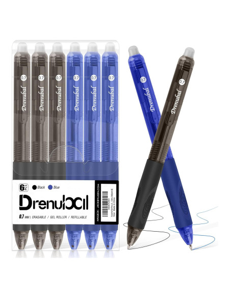 Set de Bolígrafos Borrables Drenubal 0.7mm - Azul y Negro