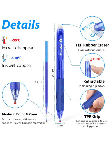 Set de Bolígrafos Borrables Drenubal 0.7mm - Azul y Negro