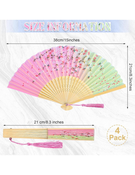 Aneco 4 Abanicos Plegables de Seda para Bodas y Fiestas