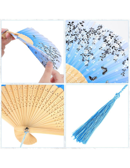 Aneco 4 Abanicos Plegables de Seda para Bodas y Fiestas