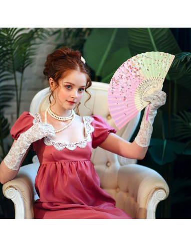 Aneco 4 Abanicos Plegables de Seda para Bodas y Fiestas