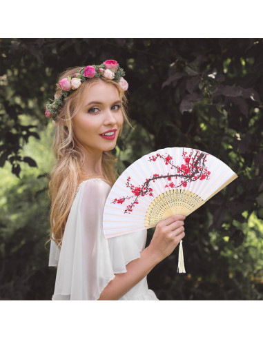 Aneco 4 Abanicos Plegables de Seda para Bodas y Fiestas