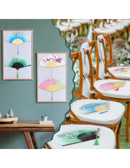 Aneco 4 Abanicos Plegables de Seda para Bodas y Fiestas