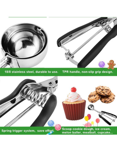 Juego de cucharas para galletas Anoulaou 3 piezas acero inoxidable