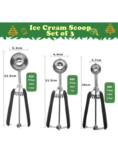 Juego de cucharas para galletas Anoulaou 3 piezas acero inoxidable