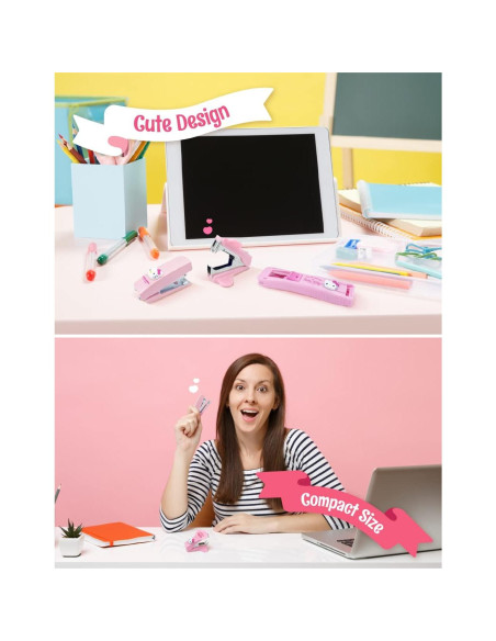 Set Grampadora Mini ADDY & PLUSY Rosa con 1000 Grampas