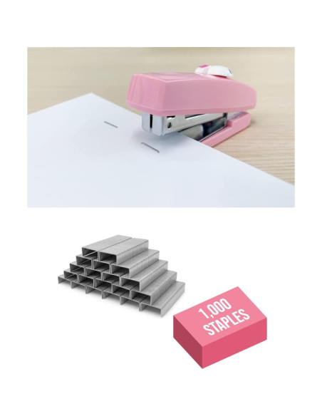 Set Grampadora Mini ADDY & PLUSY Rosa con 1000 Grampas