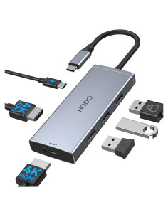 Adaptador USB C a HDMI Dual 4K 60Hz HODO 6 en 1 con 3 USB