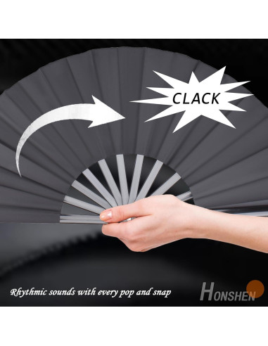 Abanico Plegable Grande HONSHEN 33 cm Negro Artesanal