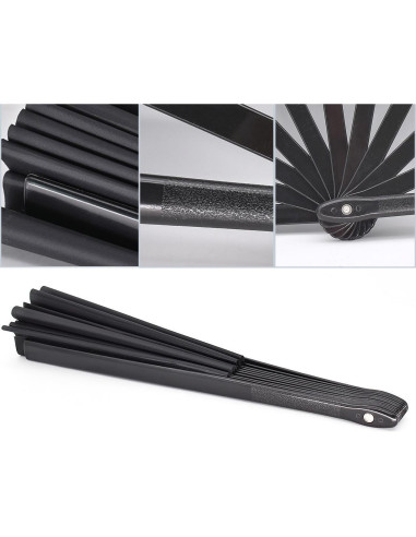 Abanico Plegable Grande HONSHEN 33 cm Negro Artesanal