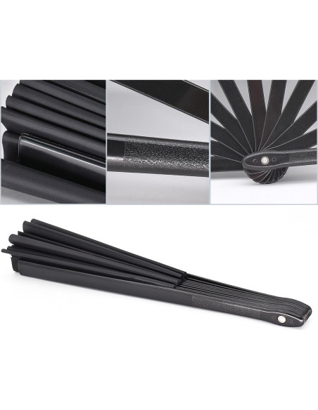 Abanico Plegable Grande HONSHEN 33 cm Negro Artesanal