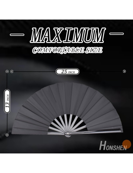 Abanico Plegable Grande HONSHEN 33 cm Negro Artesanal