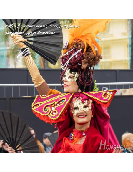 Abanico Plegable Grande HONSHEN 33 cm Negro Artesanal