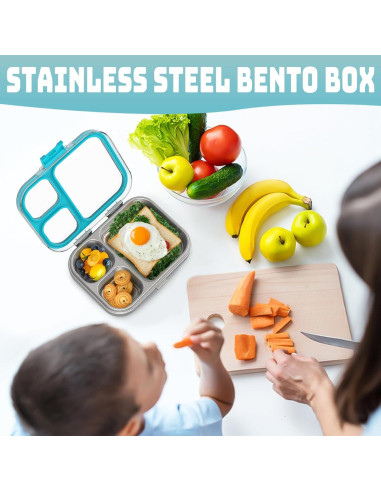 Caja Bento Acero Inoxidable LOHASOK 800ml 3 Compartimentos Azul