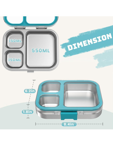 Caja Bento Acero Inoxidable LOHASOK 800ml 3 Compartimentos Azul