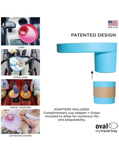 Bandeja de Viaje Ovalada Azul para Soporte de Taza - Hecha en EE. UU.