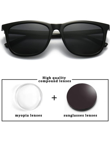 Gafas de sol miopía ALWAYSUV -2.0 negras TR90 unisex