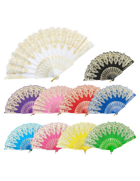 Abanicos Plegables de Mano EOSAU - 10 Colores Mezclados