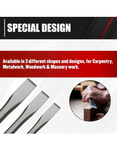 C&T Kit de Cinceles Fríos 3 Piezas Acero Vanadio 9.5, 12.7, 15.9 mm 2