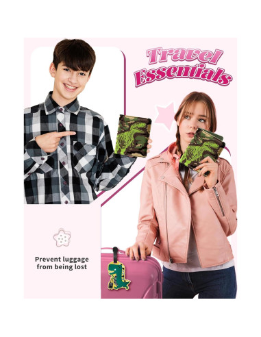 Porta Pasaporte y Etiqueta de Equipaje Slohif Dinosaurio Niños