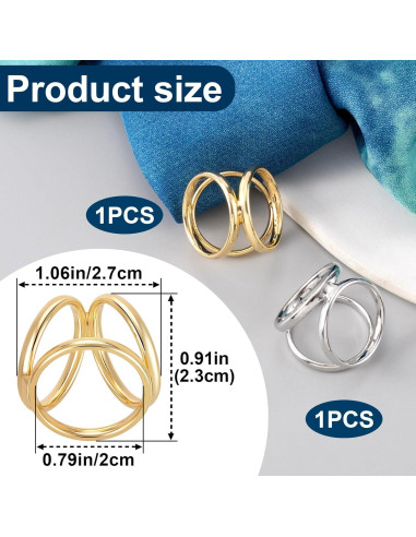 Clips de Bufanda Joez 2 Piezas Oro y Plata 3 Anillos