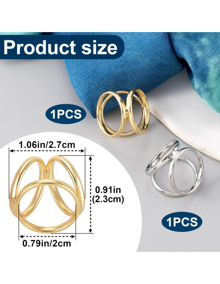 Clips de Bufanda Joez 2 Piezas Oro y Plata 3 Anillos