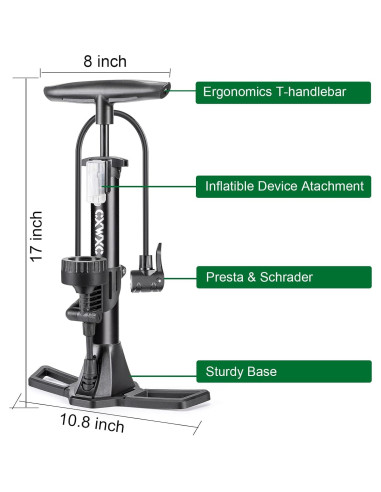 Bomba de Bicicleta CXWXC con Manómetro 160 PSI - Negra