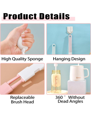 Cepillos de Botellas de Esponja INVODA 3 Piezas 29.5x6 cm