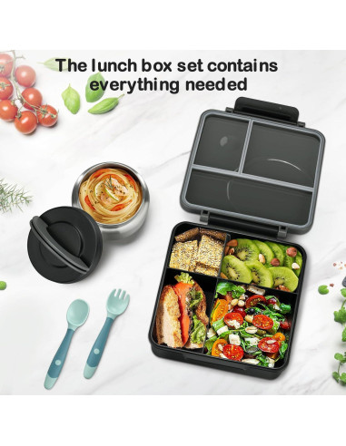 Juego de Almuerzo Bento Howeemo con Termo 1600ml y 4 Compartimentos