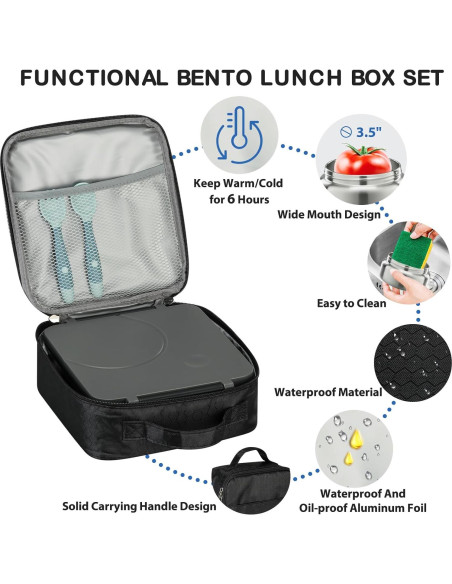 Juego de Almuerzo Bento Howeemo con Termo 1600ml y 4 Compartimentos