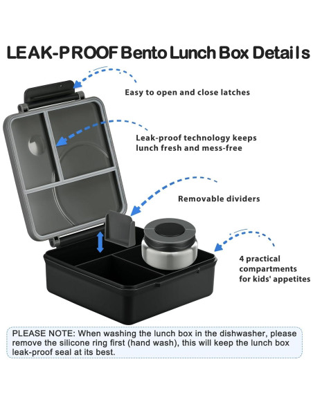 Juego de Almuerzo Bento Howeemo con Termo 1600ml y 4 Compartimentos