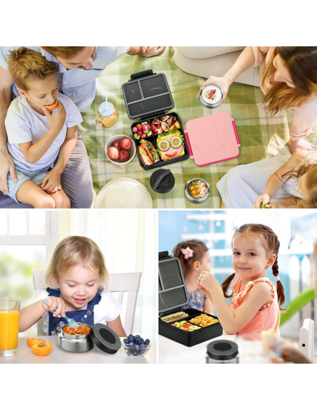 Juego de Almuerzo Bento Howeemo con Termo 1600ml y 4 Compartimentos
