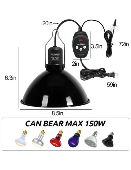 Lámpara de Reptiles REPTIZOO con Termostato Regulable 150W