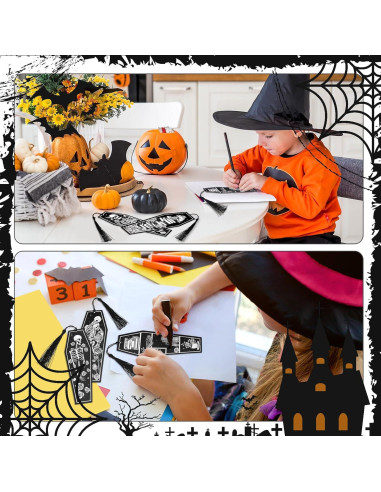 60 Marcadores de Tumba Halloween Kolldenn con Borlas Negras