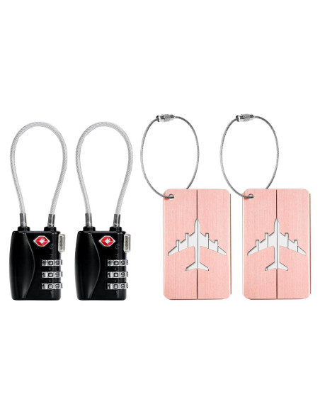AOUTACC 2 Pack Candado TSA y Etiquetas de Equipaje Aluminio