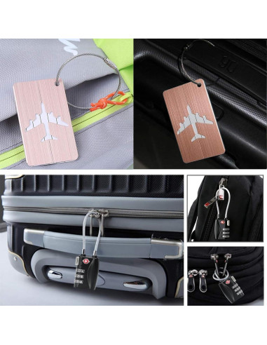 AOUTACC 2 Pack Candado TSA y Etiquetas de Equipaje Aluminio