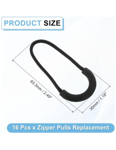 Tiradores de Cremallera uxcell 16Pcs Reemplazo Negro 6.35cm 2