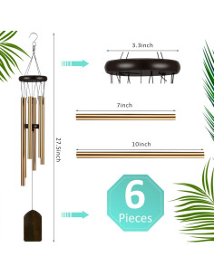 Campanas de Viento Yahenda 6 Piezas 69.85 cm Aluminio Negro 2