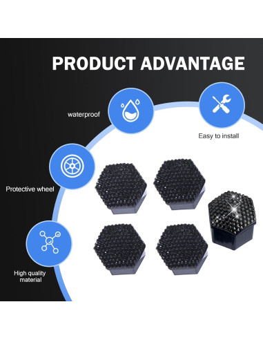 Cubiertas de Tuercas de Rueda Diamall 17mm 20 PCS Negro