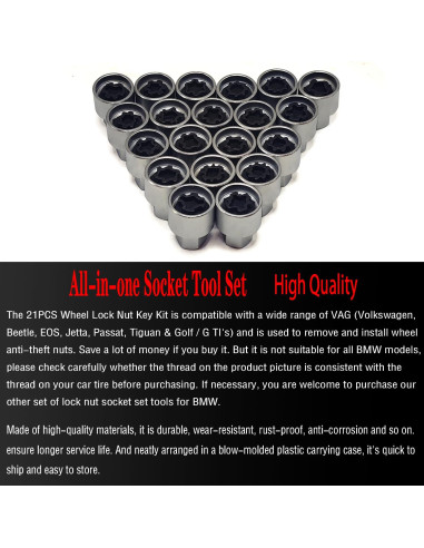 Kit de Llave de Tuerca de Bloqueo de Rueda 21PCS JEUCLEL